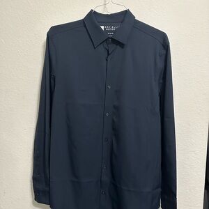 Perry Ellis Navy Blue Casual Button Down Shirt with Pointed Collar